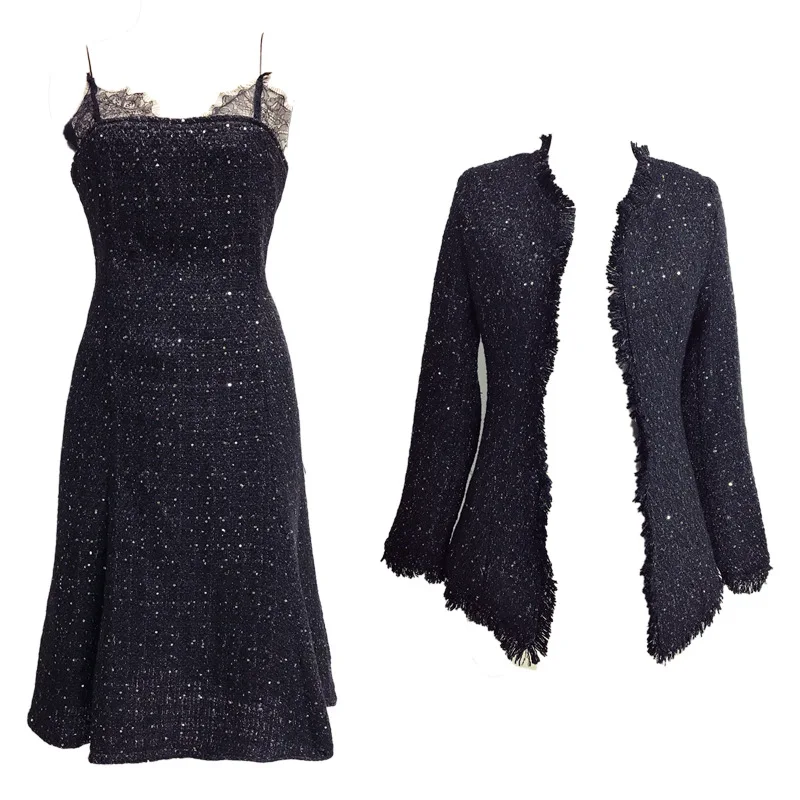 

Fat mm large size dress suit sexy small fragrance suspender dress coat two piece set 1087