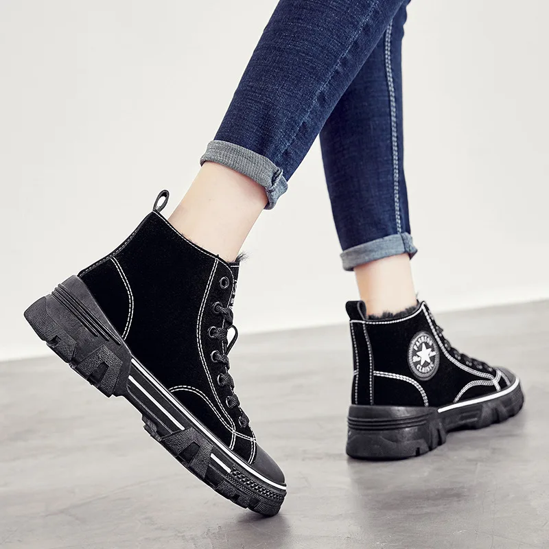 Новые женские зимние ботинки корейский Британский Стиль кожаные кроссовки