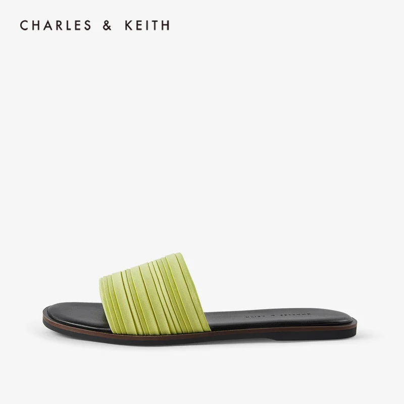 

CHARLES＆KEITH Новинка на Весну и Лето2020 CK1-70900210Женские босоножки на Плоском каблуке верх обуви складки тапочки