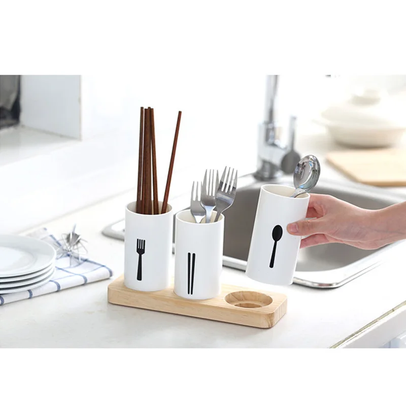 

Oak Base Chopsticks Barrel Tableware Sanitary Convenient Kitchen Draining Rack AUG889