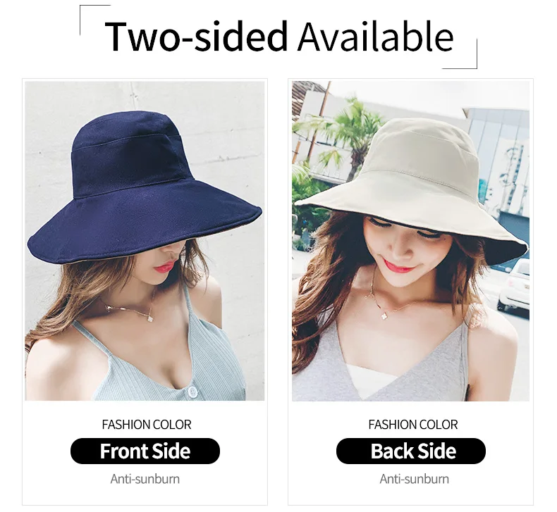 Wide Brim Cotton Bucket Hat Reversible for Women Summer Hiking Anti-sunburn White Fisherman Caps Ladies Fashion Pink Bucket Hat