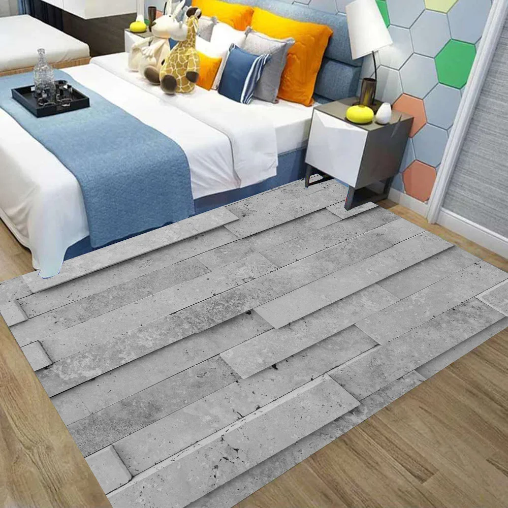 

Gray Marble Wood Brick Wall 3D Printing Water Absorbing Ash Anti-slip Thick Flannel Home Bathroom Mat