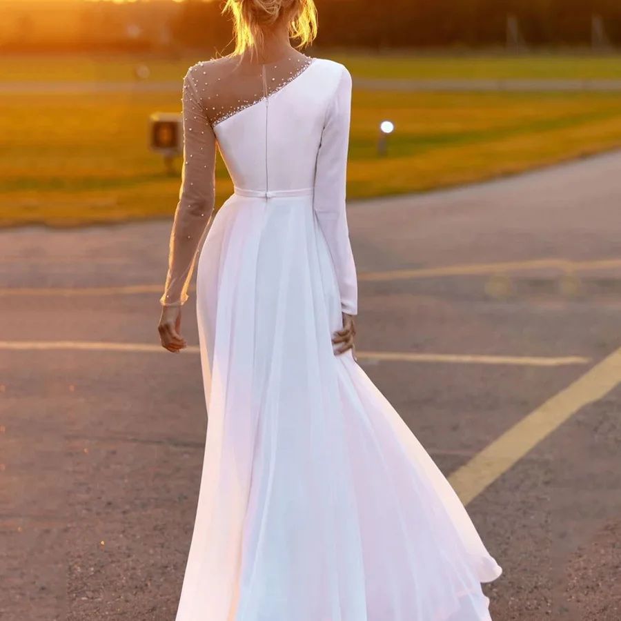 

2021 Spring European and American Foreign Trade New Dress EBay Independent Station Sexy round Neck Wide Hem Long Sleeve Dress