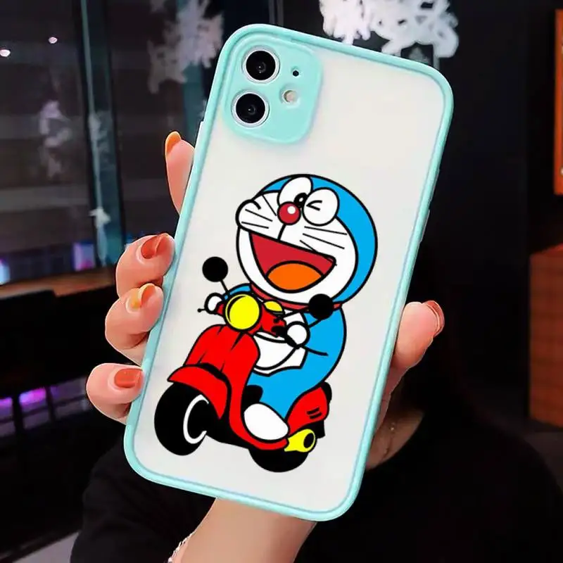 

Cute Cartoon Doraemon Robot cat Phone Cases Matte transparent For blue iPhone 12 Mini 11 Pro XR XS Max 7 8 Plus X Back Cover