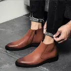 Ботильоны мужские кожаные с острым носком, на молнии, зимние, 752