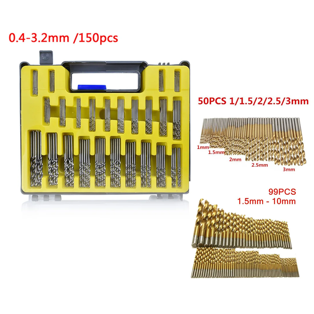 

Electrical Dril 150pcs/99pcs/50pcs HSS Drill Bit Hole Opener Woodworking Metal Plastic Tool Twist Drill Bit Set 1.5-10mm/ 1-3mm
