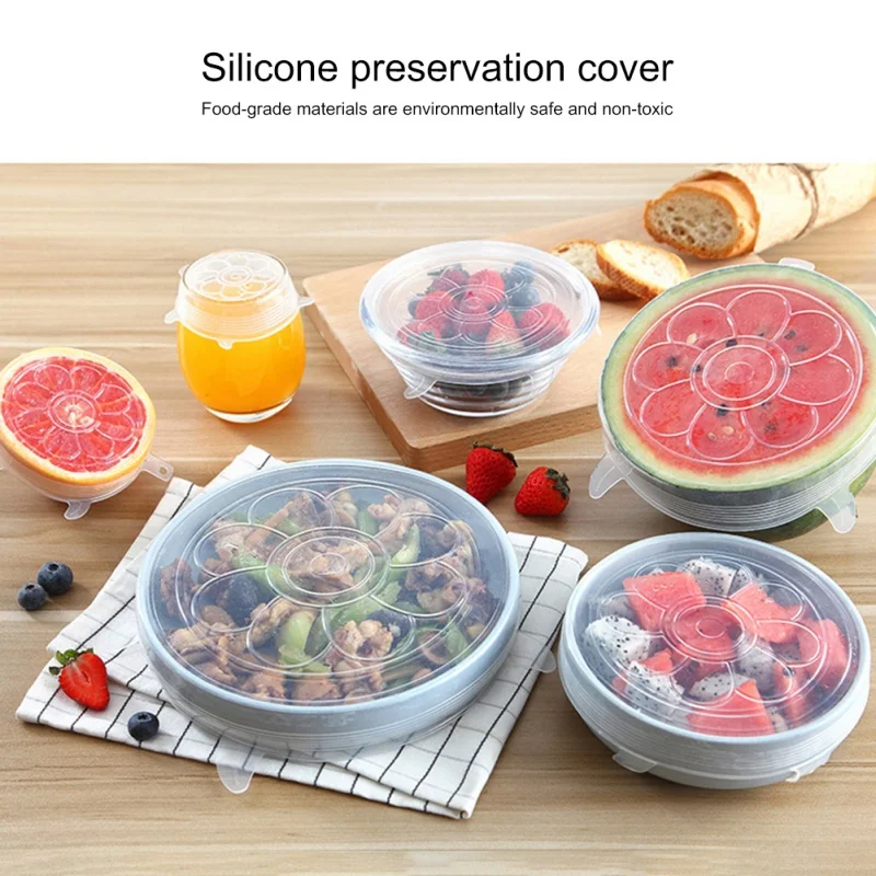 

Silicone Fresh-keeping Cover Set Leak-proof Heat-resistant Stretchable Organic Silicone Sealed Cover Kitchen Accessories