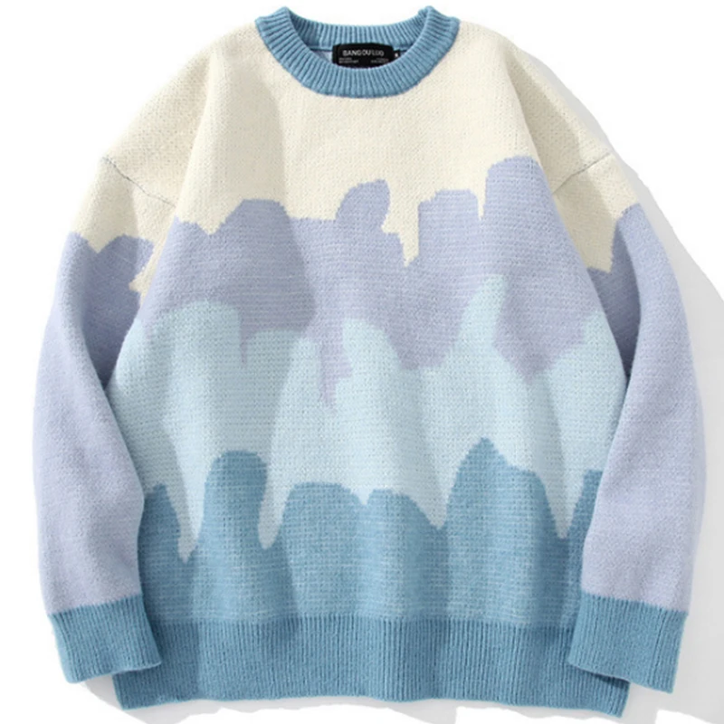 

2021 Harajuku Sweater Men Winter Vintage Round Neck Loose Pullover Sweaters Couples Korean Clothes Hip Hop Retro Knitted Tops
