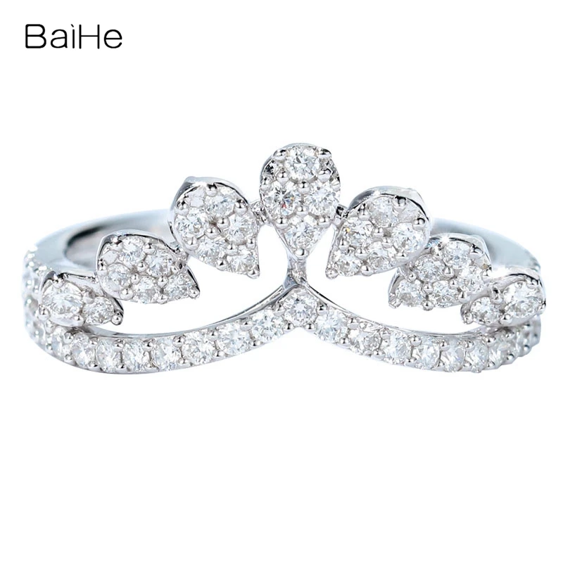 BAIHE однотонное 14K белое золото 0.52ct H/SI Круглые бриллианты огранки натуральные