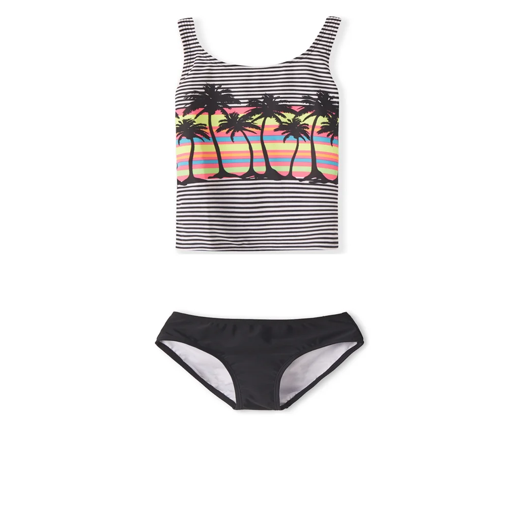 Женский раздельный купальник танкини купальный костюм для девочек с черно белым