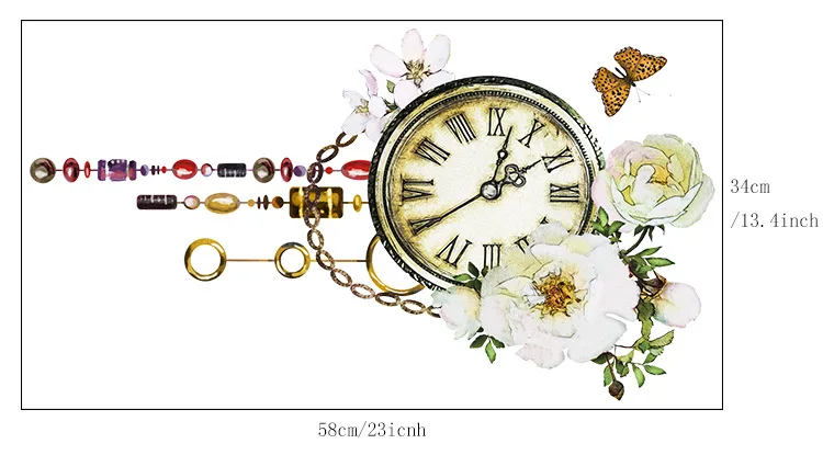 Часы акварельные декоративные стикеры романтический цветок бабочка настенные
