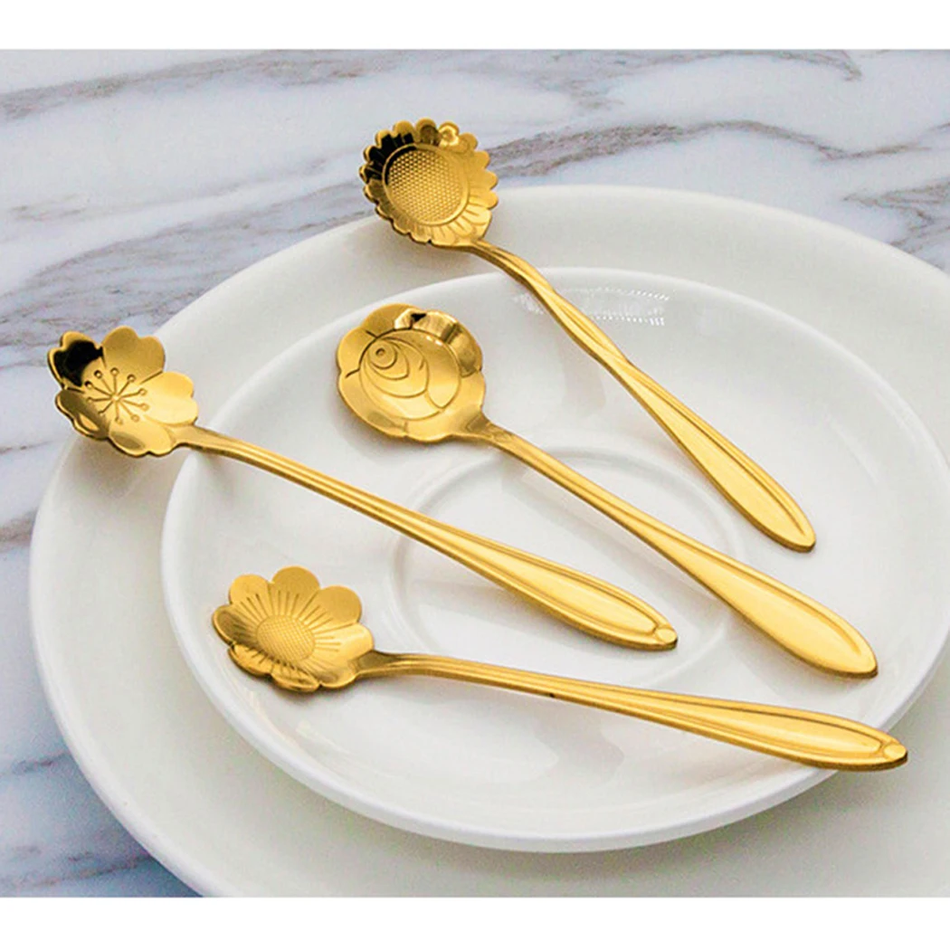 Цветочная кофейная ложка из нержавеющей стали креативная чайная десертная для