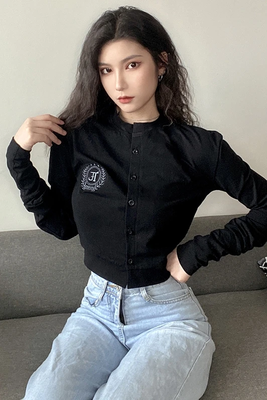 

Black Luxury Designer Woman Top Cardigan 2021 Spring Harajuku Kpop Korean Style Female Clothing Streetwear Sexy
