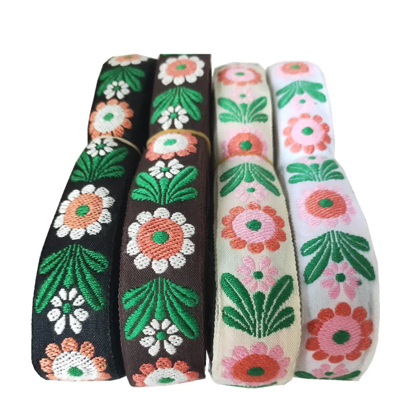 

10Meters/Roll Cotton Embroidery 2.5cm Width Sunflower Ethnic Style Jacquard Webbing DIY Women's Fashion Clothing Accessories