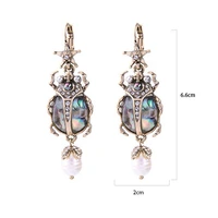 20x66mm natural abalone shell earrings pearl beetle drop earrings gift real luxury hook accessories women