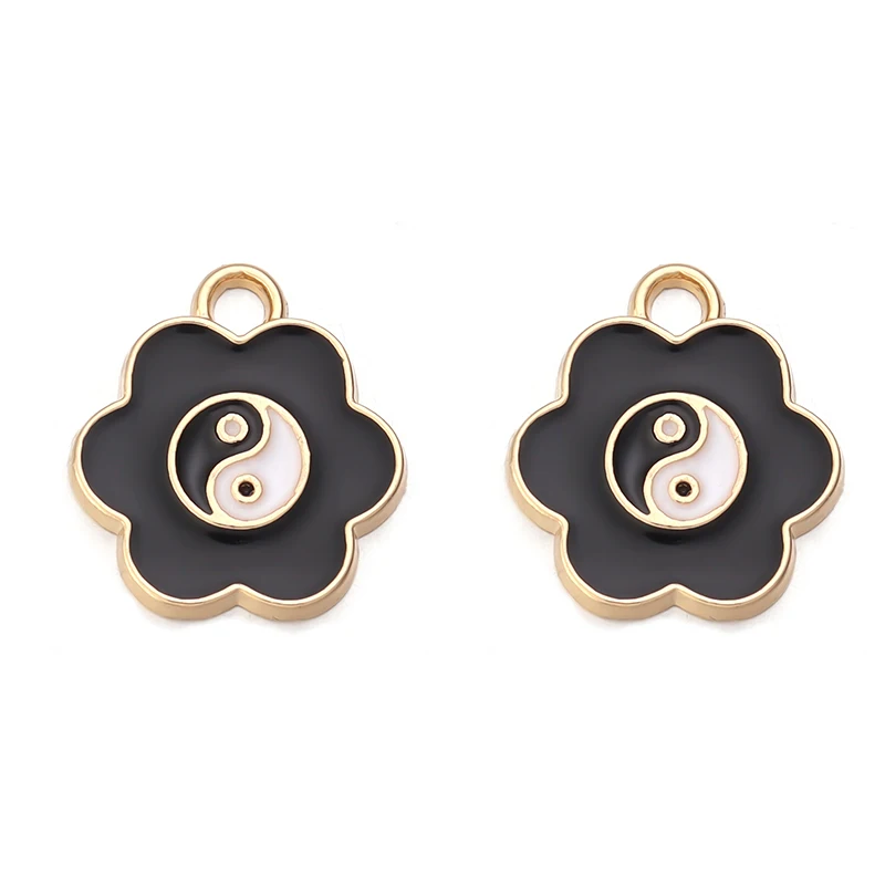 10pcs Enamel Cute Flower Charms Tai Chi Yin Yang Bagua Pendant Charm For DIY Bracelet Necklace Jewelry Making Accessories - купить по
