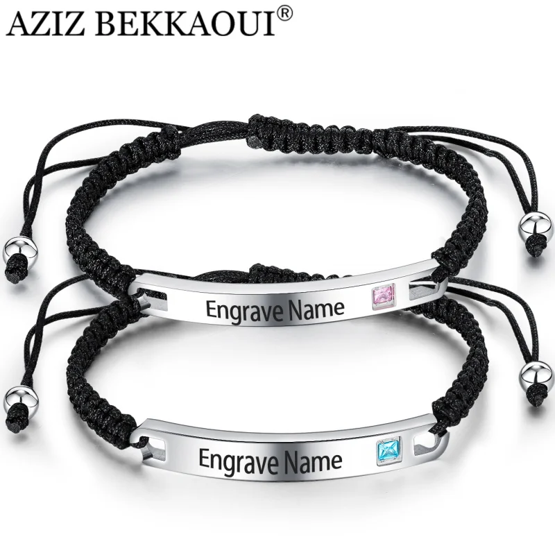 Браслет AZIZ BEKKAOUI из нержавеющей стали с гравировкой имени плетеные браслеты