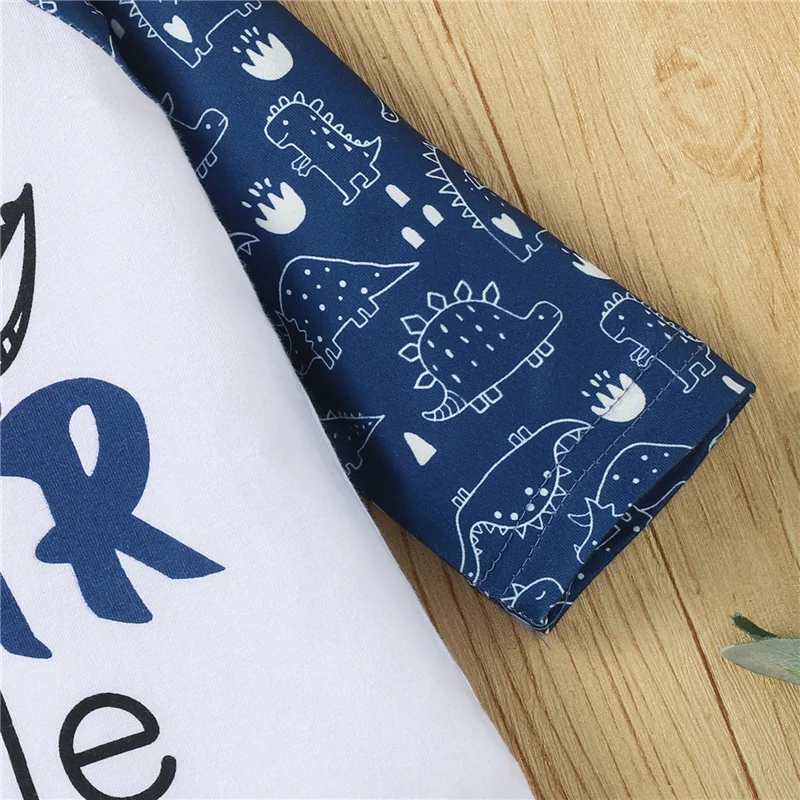 

Newborn Baby Boys Long Sleeve Romper+Trousers+Hat,3Pcs Dinosaur Print Horizontal Stripes Elastic Waist Tie Autumn Clothes Sets