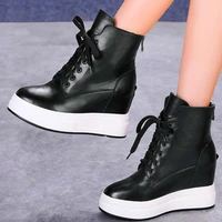 military punk ankle boots womens genuine leather platform wedge boots high heels thick sole creepers goth 34 35 36 37 38 39 40