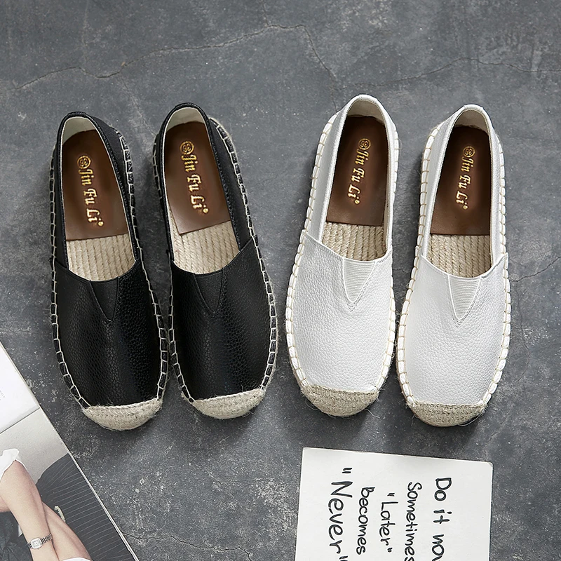 

2019 spring and autumn new women's loafers woven straw ballet flat shoes casual fisherman shoes ladies slip comfortable solid w