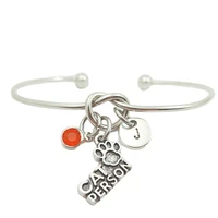 cat person retro creative initial letter monogram birthstone adjustable bracelet fashion jewelry women gift pendant