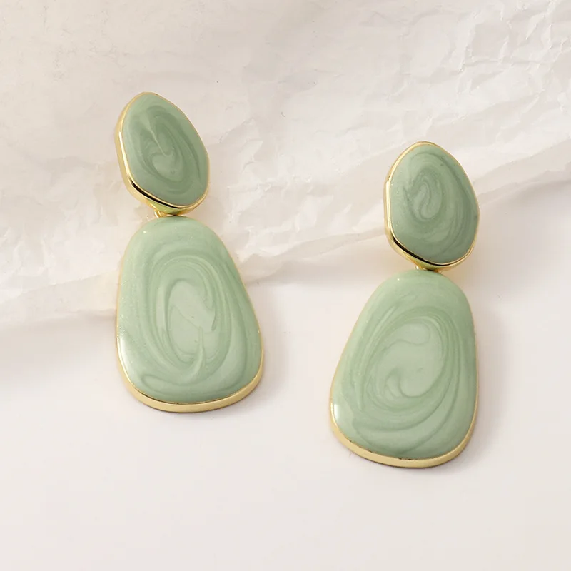 

Vintage European Fashion Jewelry Personalized Creative Geometric Ellipse Eardrops Ear Studs Candy Color Enamel Earrings Korean