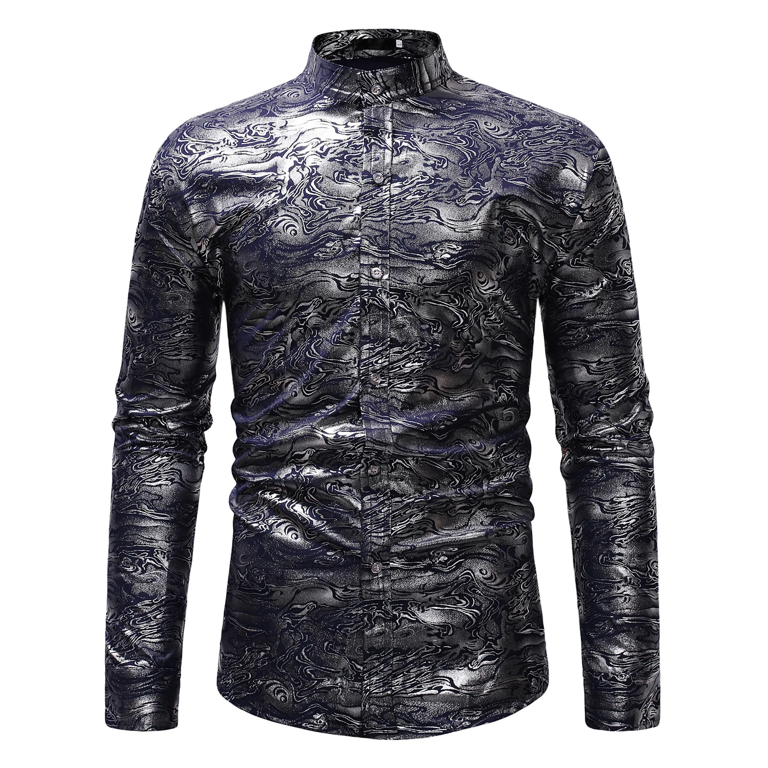 

Men’s Luxury Bronzing Night Club Shirt Men Casual Mandarin Collar Long Sleeve Shirts Mens Party Social Shirt Male Chemise Homme