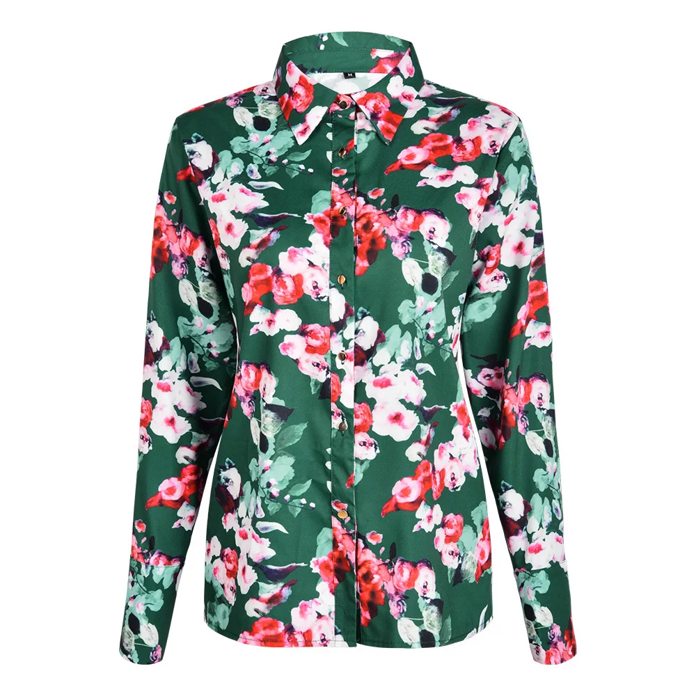 Винтаж рубашки блузка Для женщин 2020 Цветочный принт блузки отложной воротник в