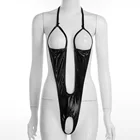 Для Женщин, Сексуальное белье, сексуальное Эротическое белье боди купальник из искусственной кожи открытый бюст с низким вырезом на спине с открытым Croch одежда для сна ночная рубашка с Тедди порно костюм