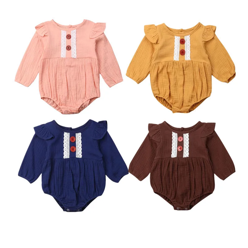 Прямая доставка боди с длинными рукавами и пуговицами для маленьких девочек