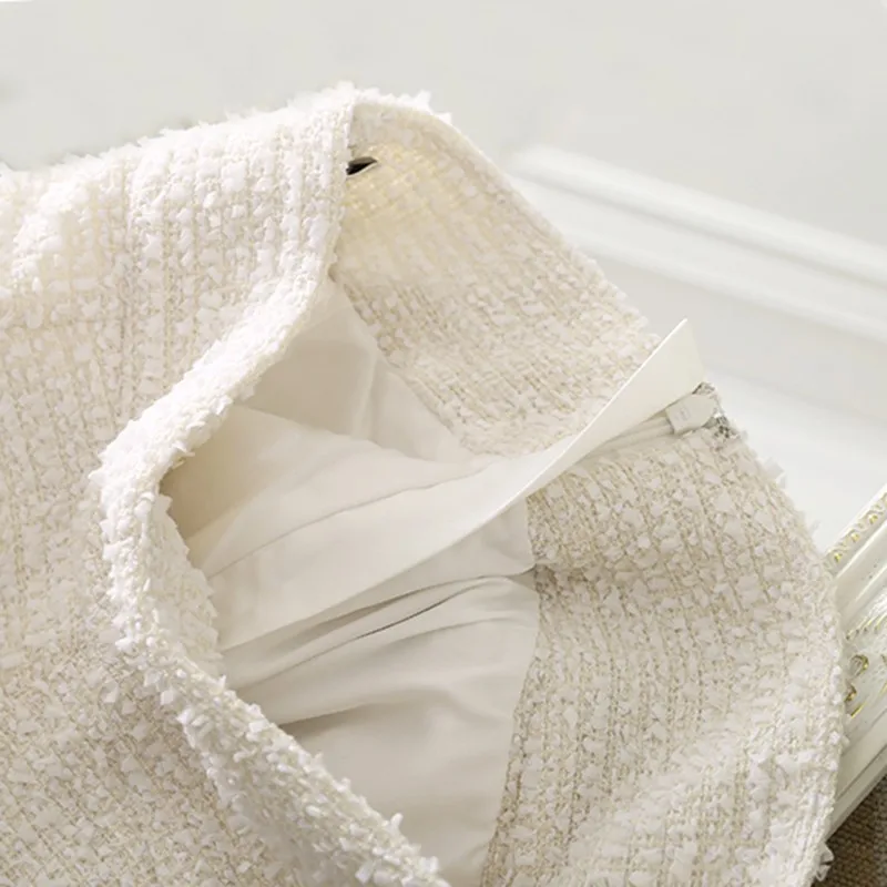 

Women Brand Runway White Tweed Jacket Two Piece Set Office Lady Twill Blazer Coat Ankle Length Pants Outfits Suit Ensemble Femme