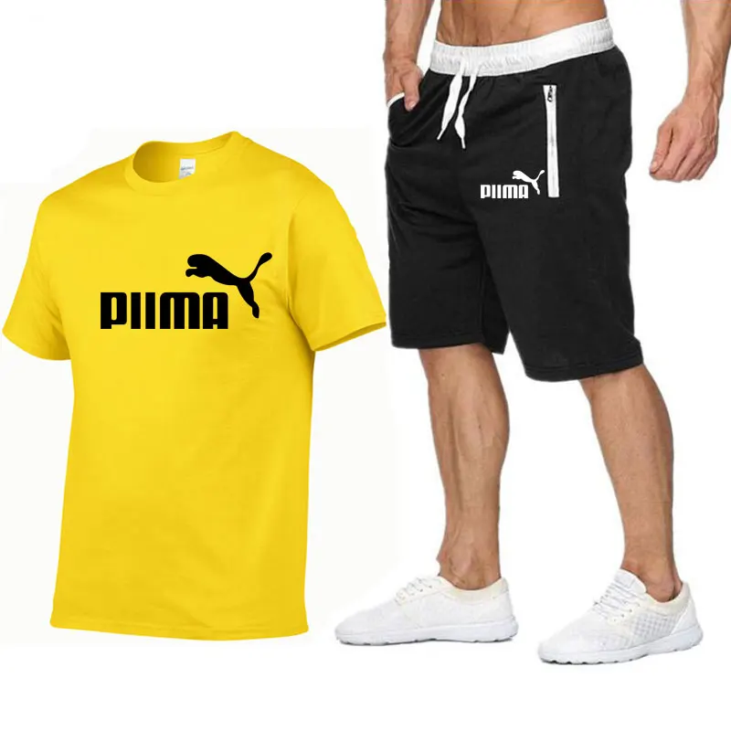 

Tracksuit Male 2021 Men's Suit Summer Fitness Sportswear Printed Shorts + Sweatshirt Tops Men's Suit Sportswear 2 Piece Set