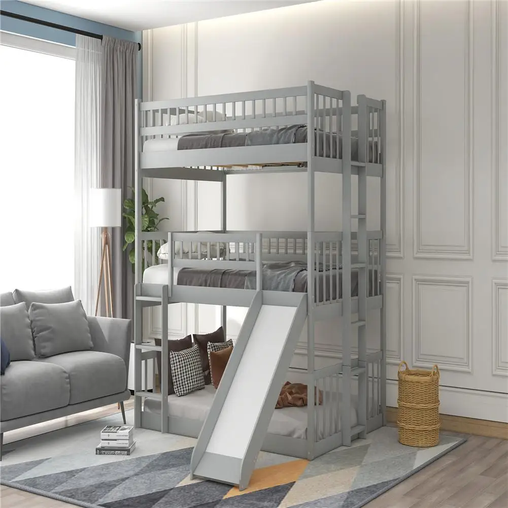 

Тройная двухъярусная кровать со встроенной лестницей и горкой для детей кровати с поручнем мебель для спальни удовлетворить многих детей с...