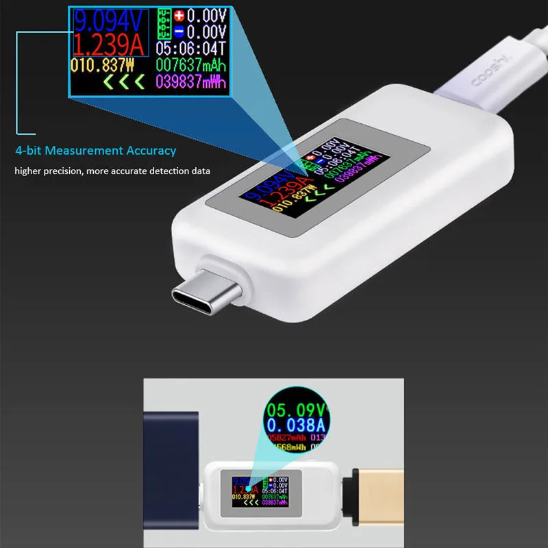 10 в 1 USB тестер постоянного тока Type C 4 30 измеритель напряжения таймер Амперметр