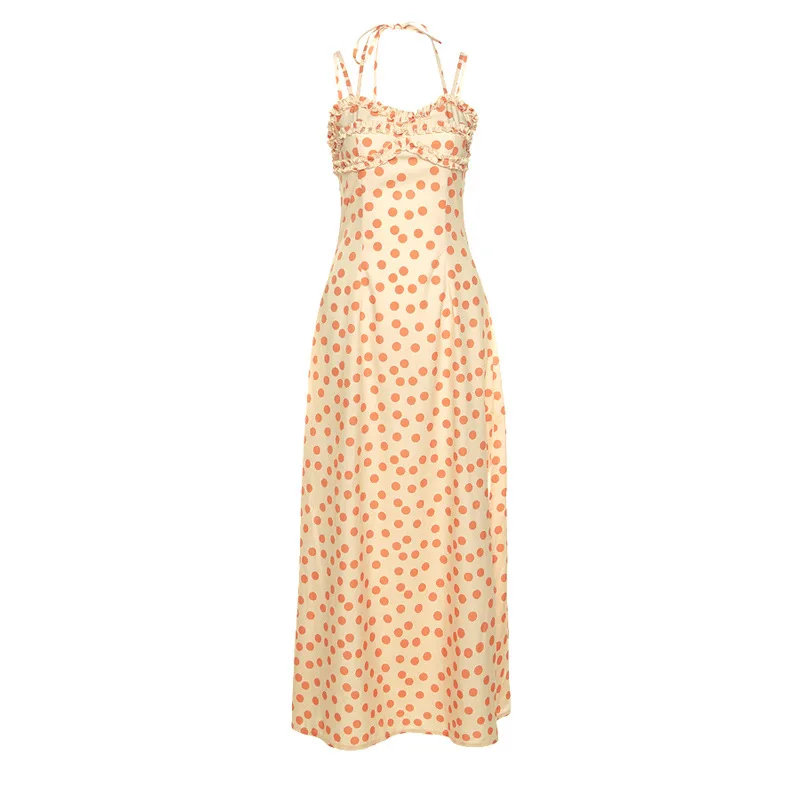 

FAKUNTN Polka Dot Summer Party Dress Women Robe Ladies Elegant Beach Sexy Sleeveless Split Long Dresses For Women 2021 Vestidos