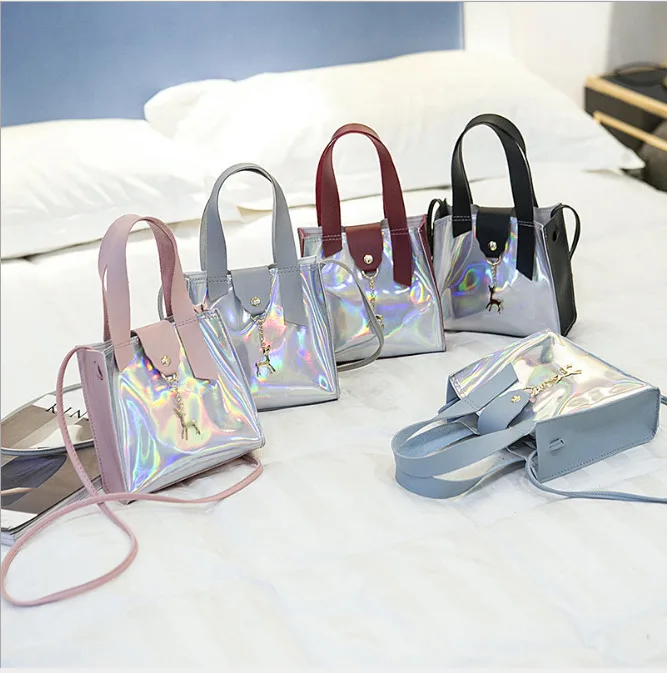 Женская голографическая сумка из ПВХ прозрачная маленькая тоут с голограммой