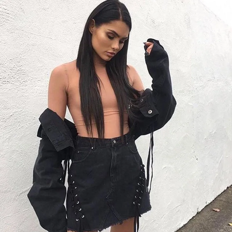 Lucyever Ретро Облегающая джинсовая черная Женская юбка с высокой талией облегающая