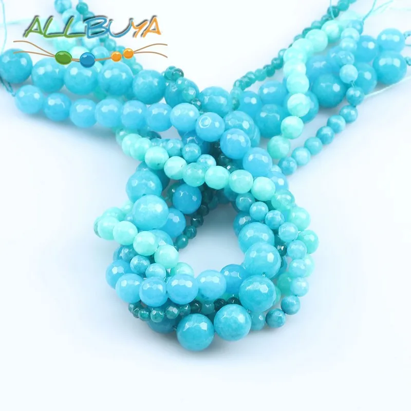 Натуральные каменные бусины синего цвета халцедона, круглой формы с гранями, размером от 4 до 12 мм, для создания украшений, браслетов и минералов в стиле DIY.