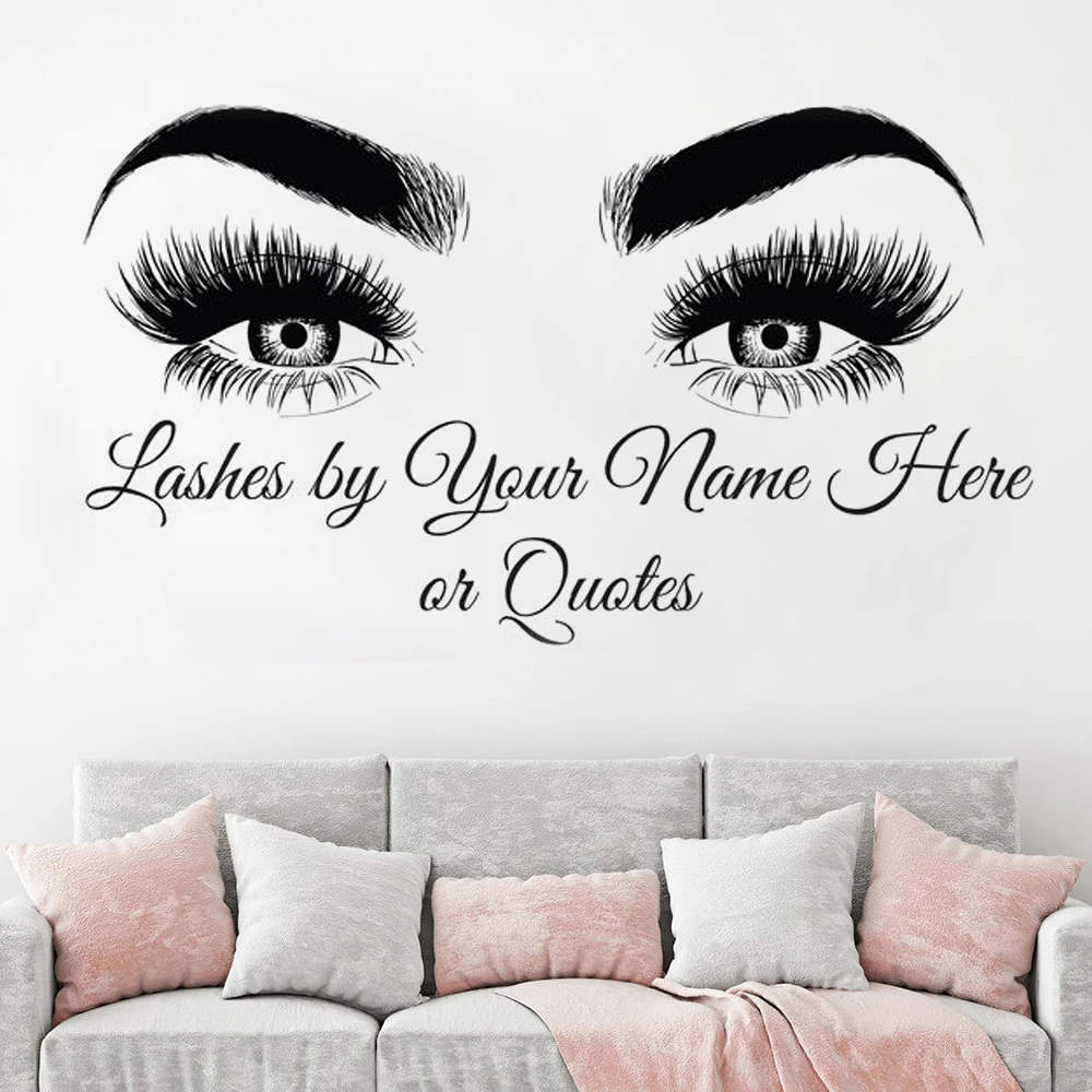 

Wall sticker Eyelashes Custom Quotes phrases sticker Eyebrows Lashes Decal Vinyl women Beauty Salon Decal Customized Decals HY34