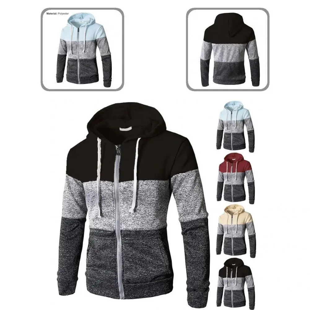 

Hoodie Jacket All Match Elastic Band Long Sleeve Men Zip Up Casual Elastic Sweater Hoody Sweatercoat for Jogger