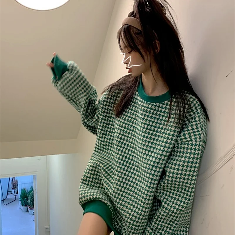 Женские клетчатые толстовки Woherb пуловеры осенняя кавайная одежда шикарная