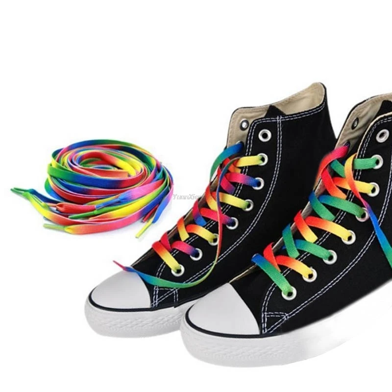 

1Pair Colorful Flat Shoe laces Rainbow Gradient Shoelaces for High-top Canvas Sneaker Laces Shoes accessories Shoelace Strings