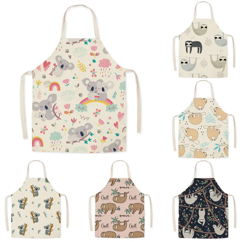 

Cartoon Animal Print Kitchen Apron Men Women Chef Cooking Aprons Bibs Cotton Linen Waist Apron Cleaning 68*55cm WQ-0241