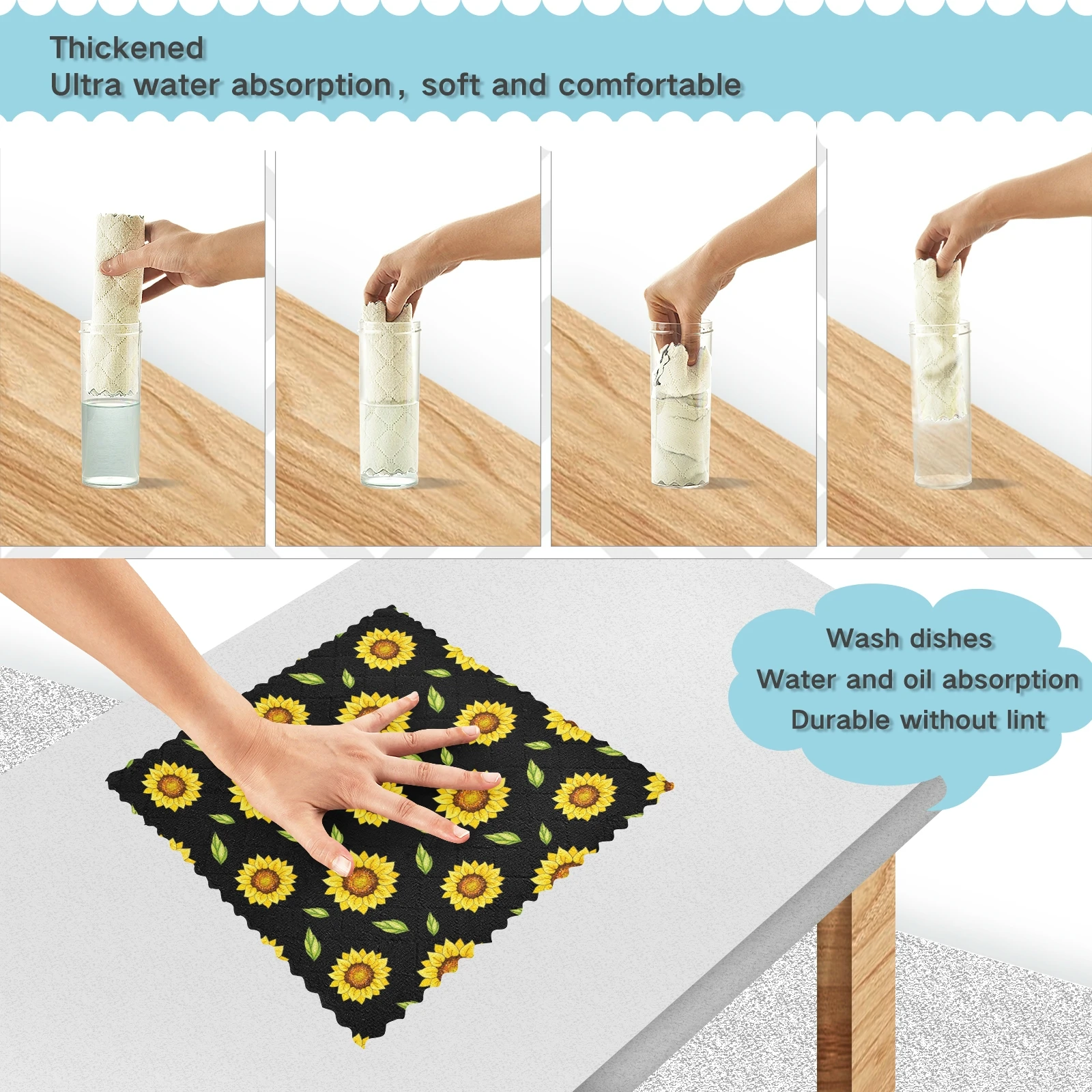 6pcs super absorbent microfiber kitchen dish cloth tableware household cleaning towel sunflower print kitchen tools gadgets free global shipping