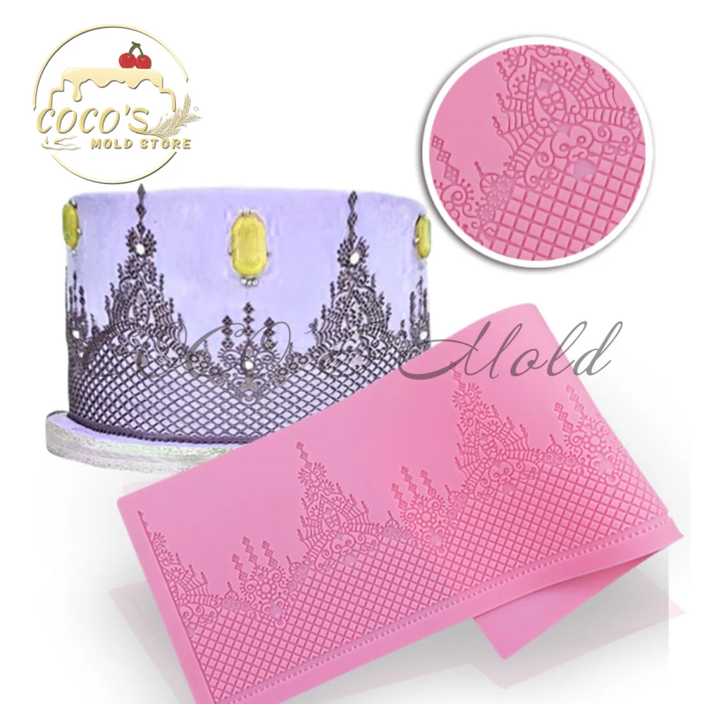 

Hot Selling Castle & Crown Design Impression Cake Border Silicone Mold Cake Lace Mat Cake Decorating Tools Kitchen Baking Mould