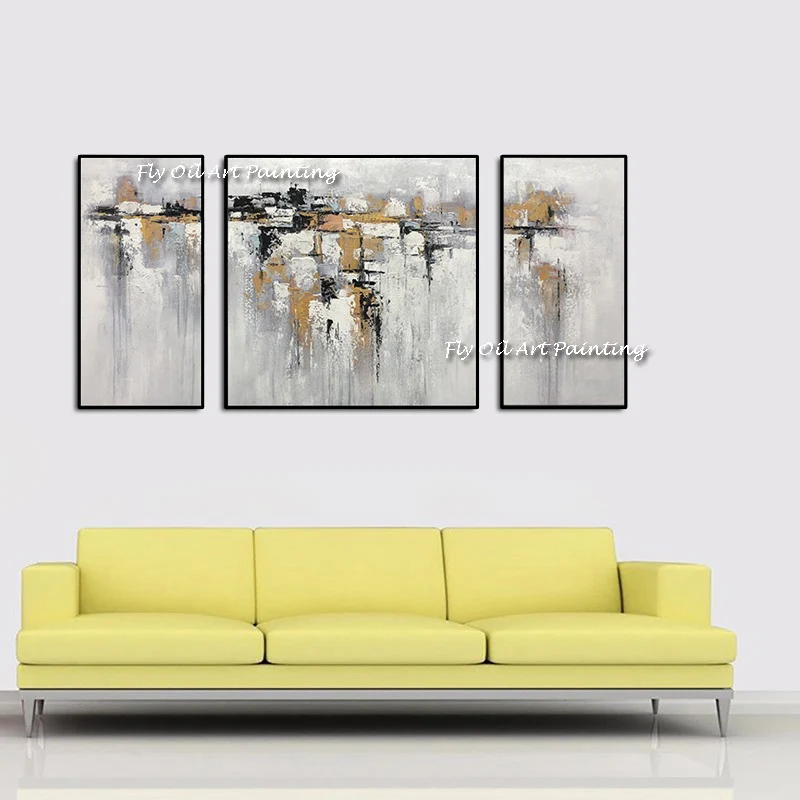 

3 panels canvas 100% handmade gold foil oil painting modern home decor Wall Art lake seascape Painting on Canvas art no frame