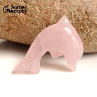 hand carved natural rose quartz gem stone dolphin amulet pendant crystal fish beads necklace fish for jewelry making 1 pcs
