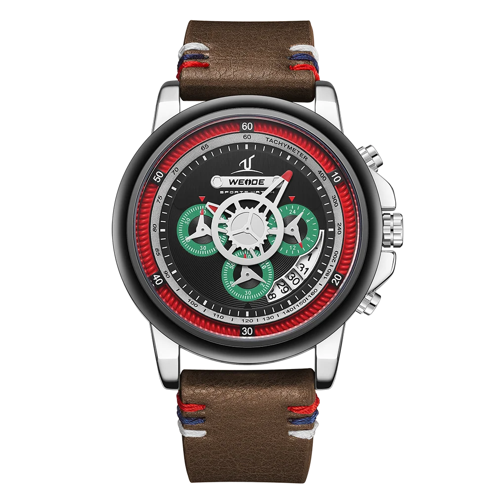 UV1803-2D WEIDE Роскошные мужские часы европейские кожаные мужские часы высококачественные водонепроницаемые мужские часы Relogio Masculino спортивные цифровые часы с цифрами и датой - Цвет: UV1803-2D