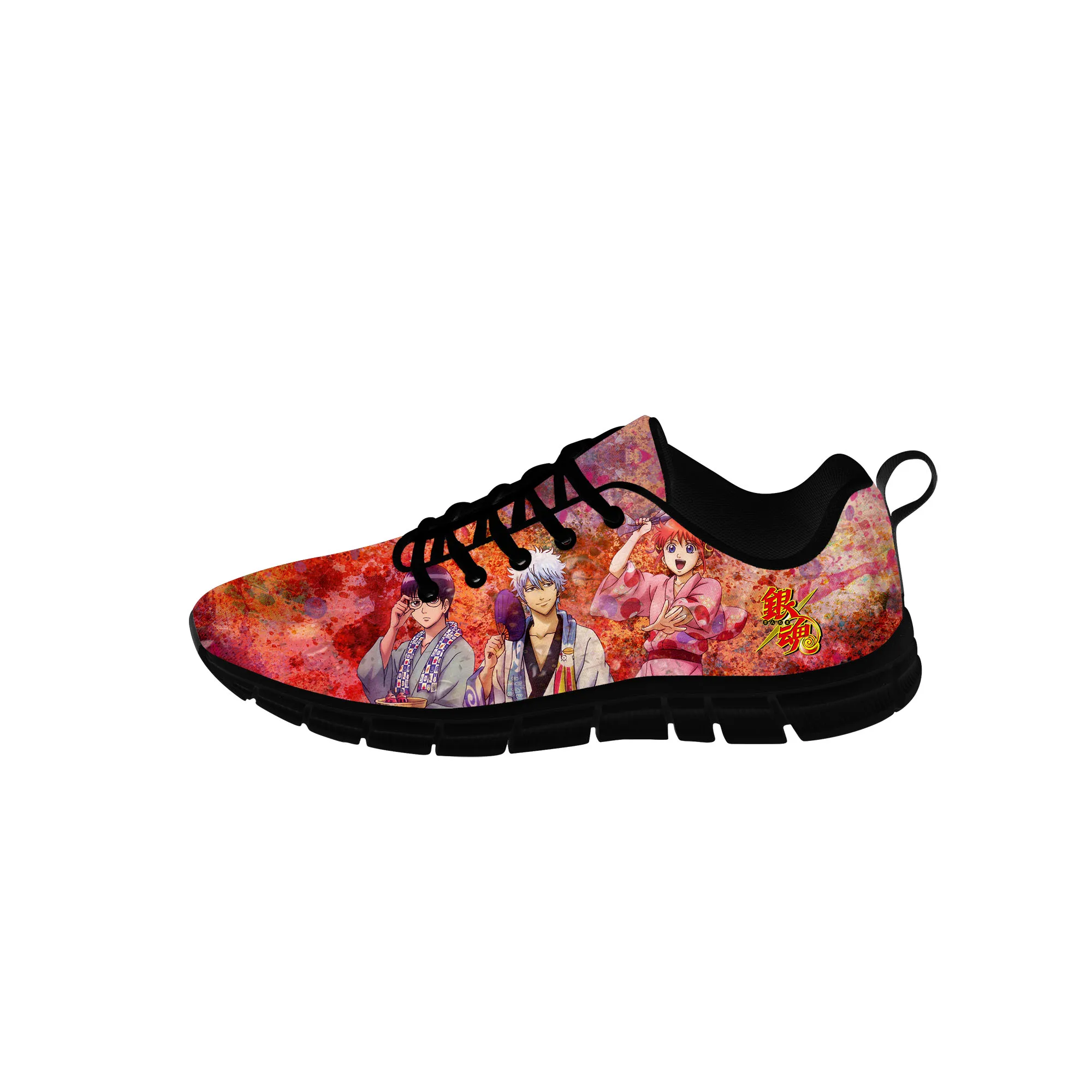 

Japanese Anime Manga Gintama Sakata Gintoki Funny Low Top Shoes Casual Breathable Lightweight 3D Print Men Women Black Sneakers
