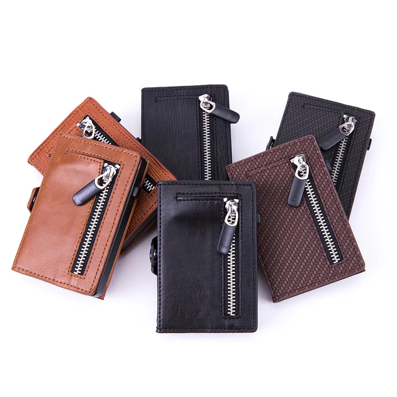 2022 Small Carbon Fiber Rfid Card Holder Men Wallets Money Bag Male Vintage Black Male Purse  Leather Mini Slim Wallets Walets images - 4